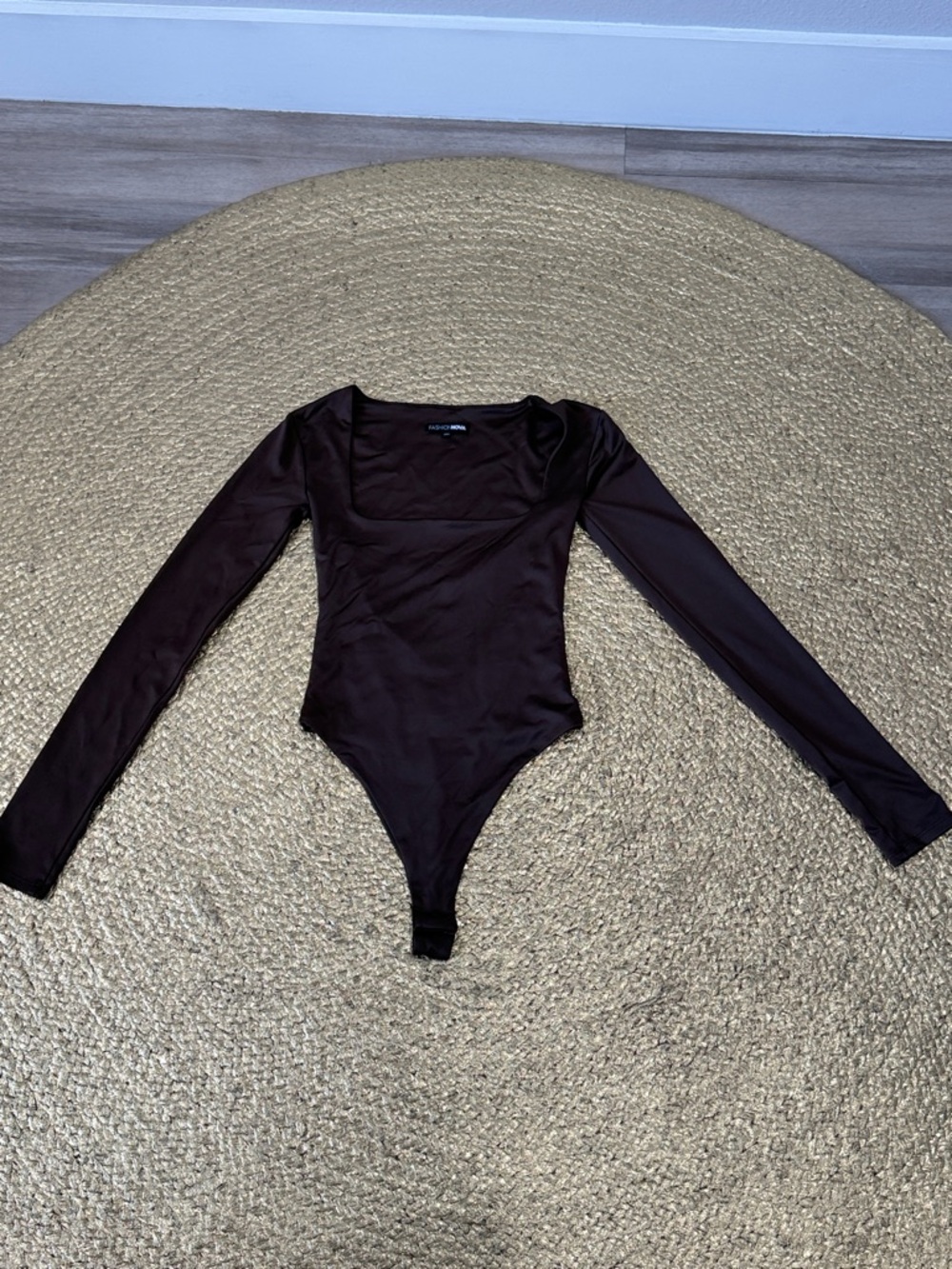 Fashion Nova Long Sleeve Square Neck Bodysuit in Dark Brown